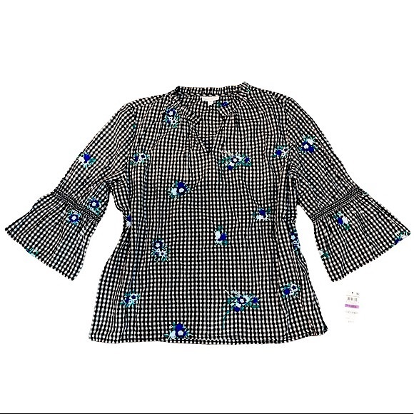 Charter Club Gingham Floral Embroidered Blouse NWT - Picture 4 of 15